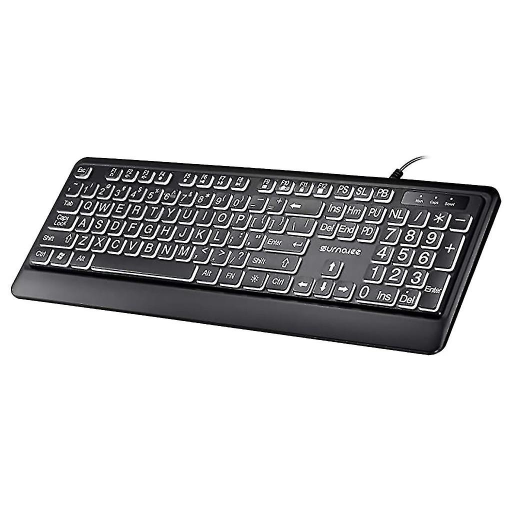 Large Font Print Usb Wired Backlit Keyboard For Visually Impaired Beginners