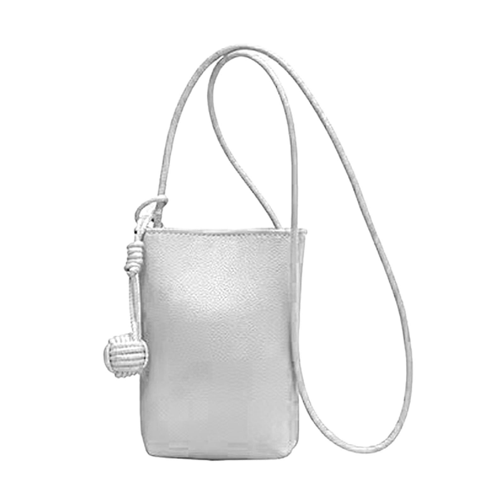 Cell Phone Shoulder Bag PU Leather Cute Mini Wallet Over Shoulder Strap Messenger Bag for Women White