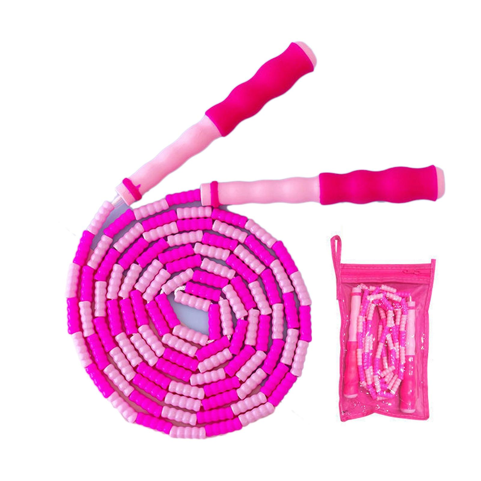 Jump Rope Comfortable Grip Adjustable Durable Lightweight Safe Beaded Skipping Rope for Kids in First Grade and Above Pink