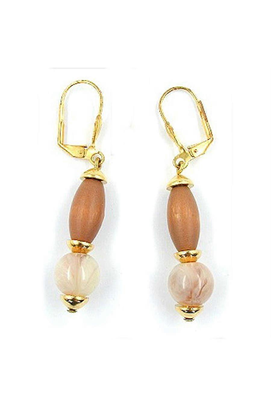 Leverback Earrings Wooden Beige Brown - Gl02590
