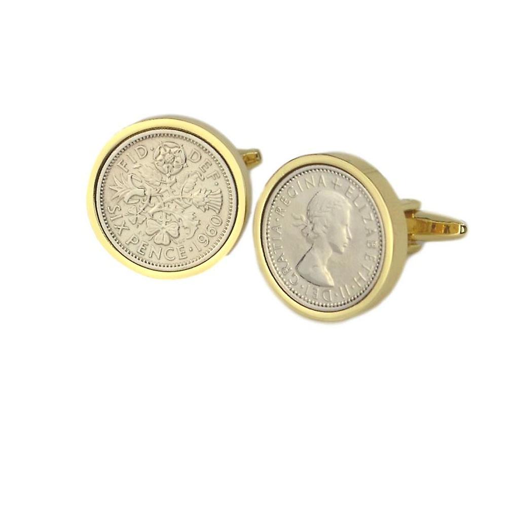 Lucky Sixpence Cufflinks in Gold Mount | 1960