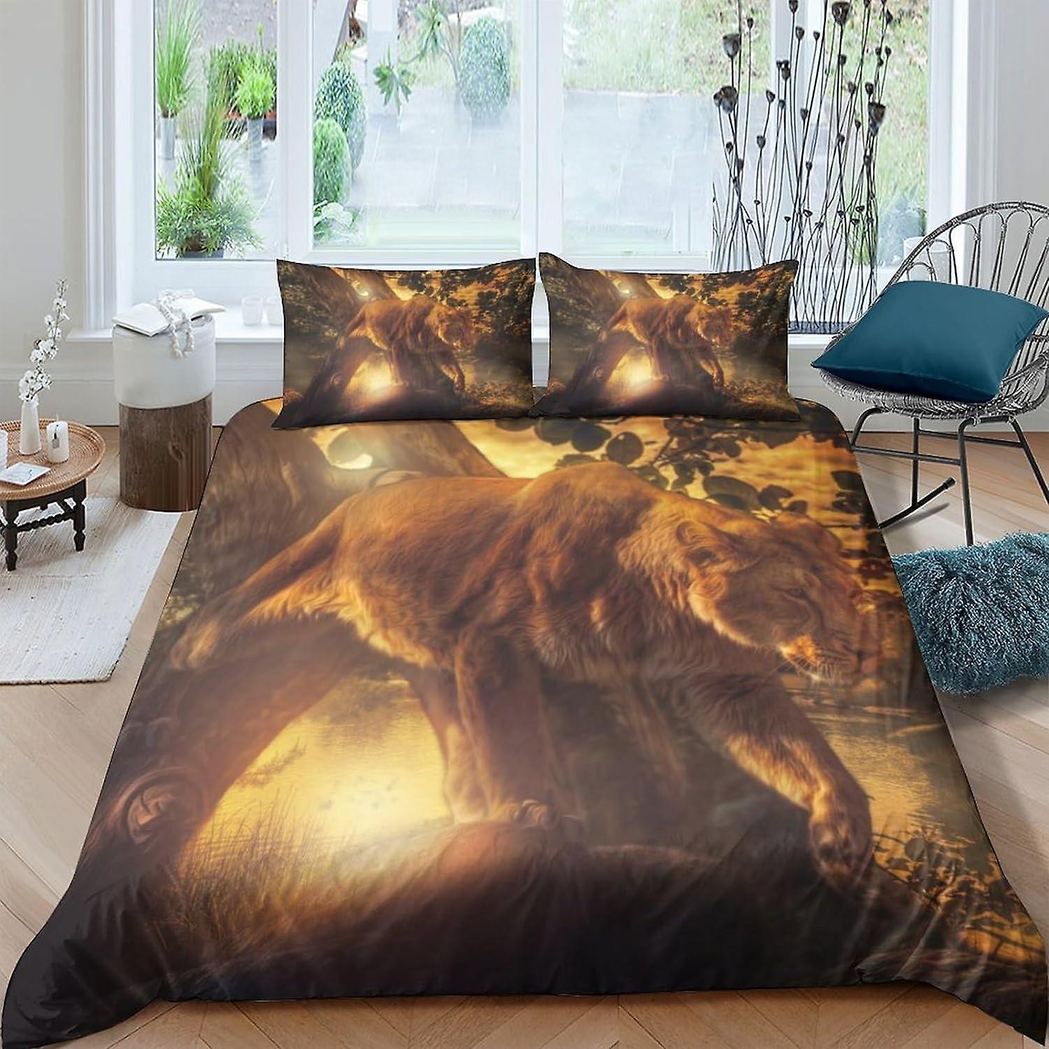 Lions Bedding Set Duvet Cover Set for 3D Printed 3 Piece Set Soft Breathable Comforter Cover Quilt Cover with Zipper Closure Soft Microfiber King
