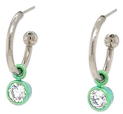 Ti2 Titanium Gem Charm Hoop Earrings - Green
