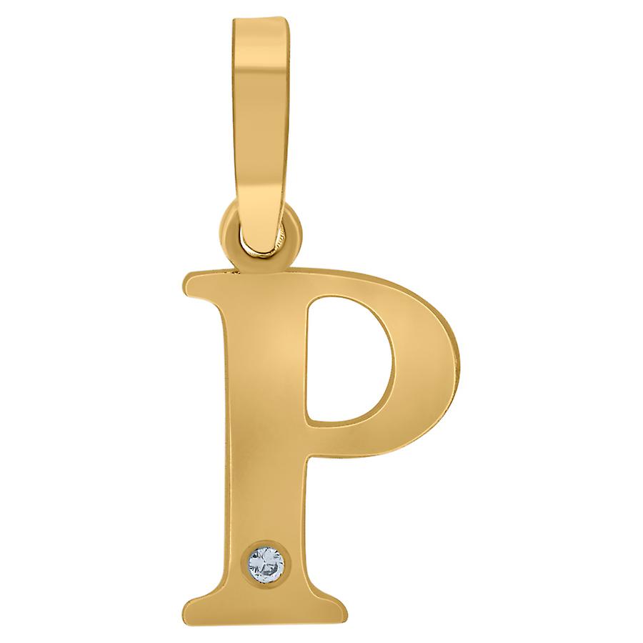 925 Sterling Silver Yellow tone Unisex Cubic Zirconia Plain Letter Name Personalized Monogram Initial Alphabet P Charm P