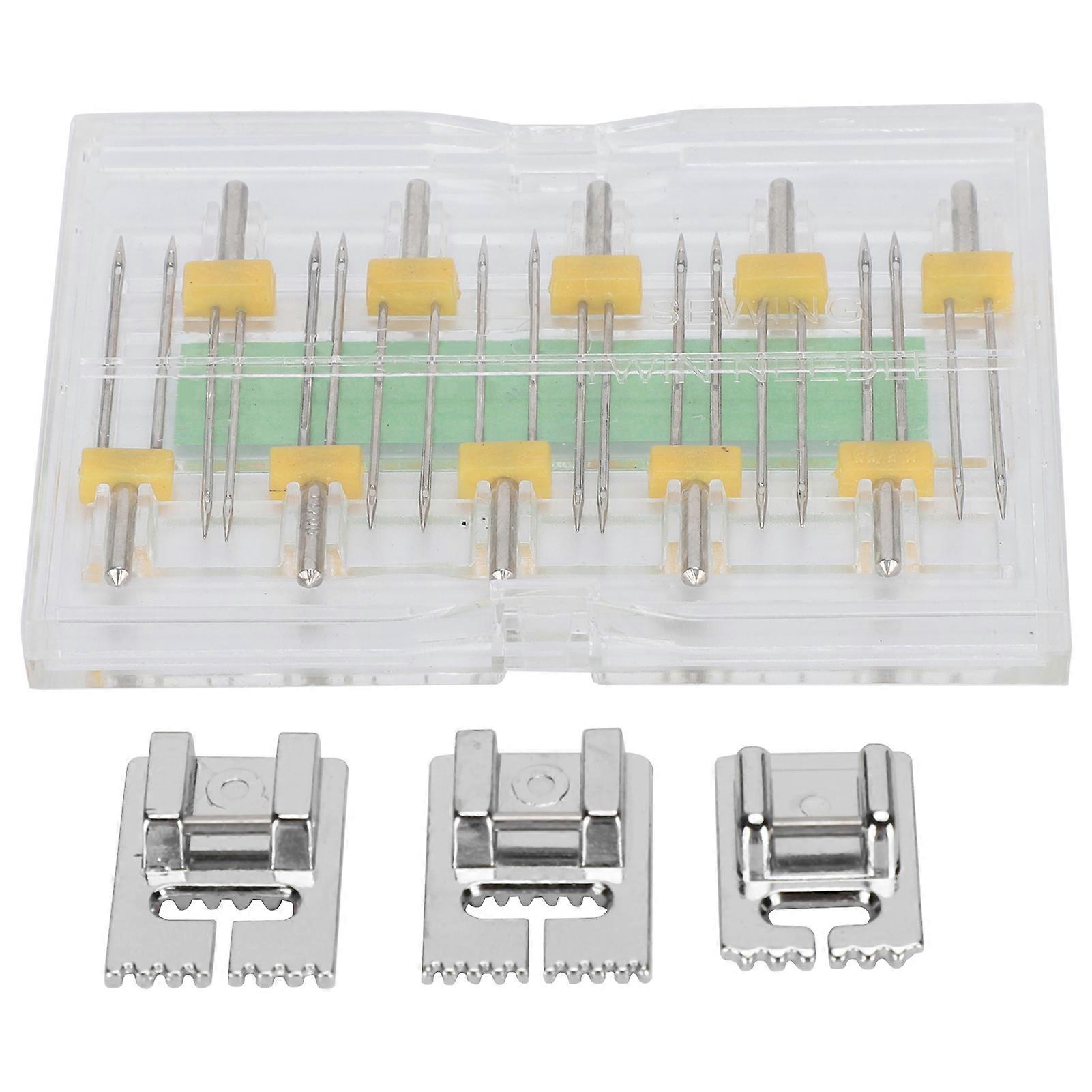 Twin Needles Presser Foot Multi Sizes Mixed Household Sewing Machine Tools with Plastic Box