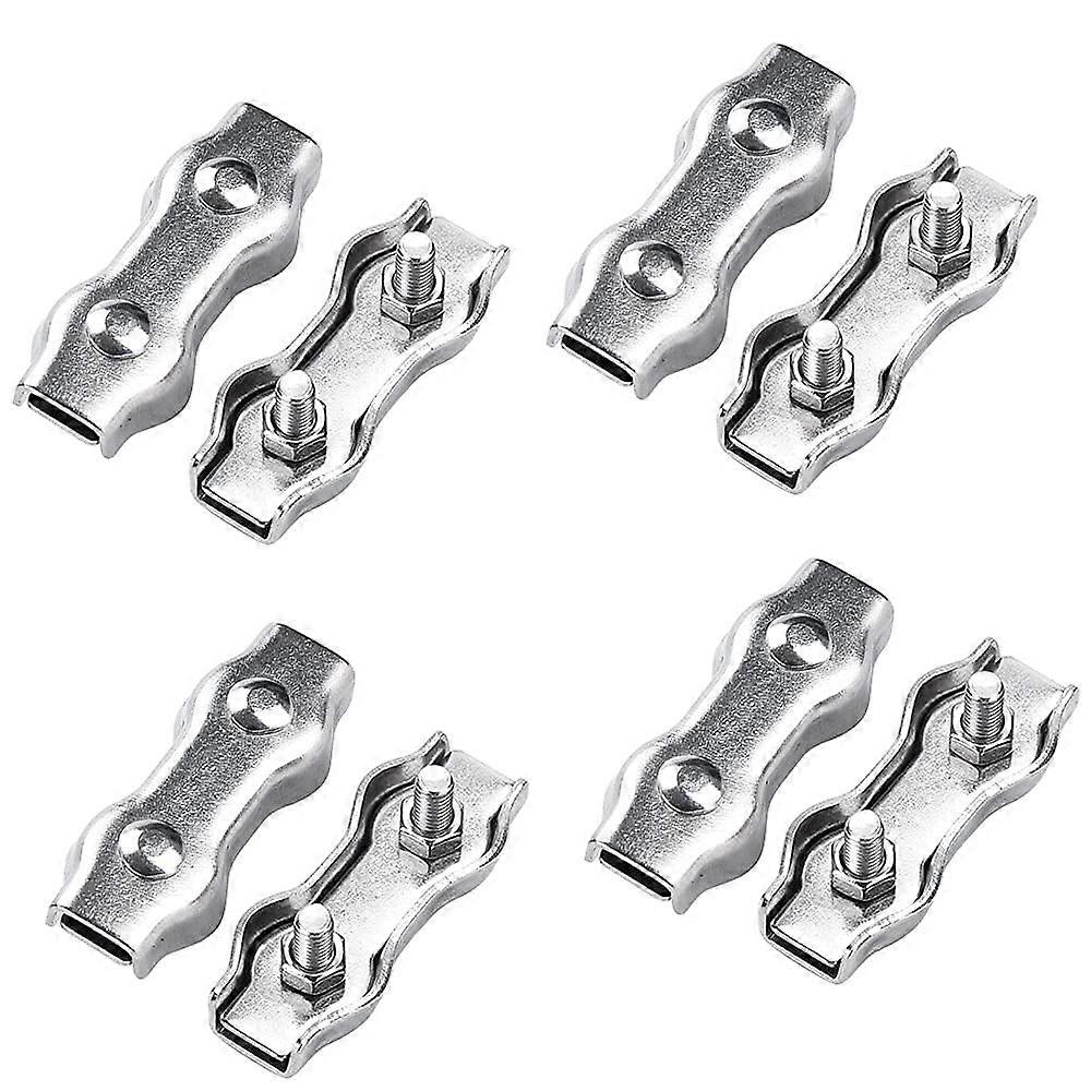 Wire Rope Clip, 8 Pieces M4 Wire Rope Grips, 304 Stainless Steel 2 Post Duplex Wire Rope Clamp