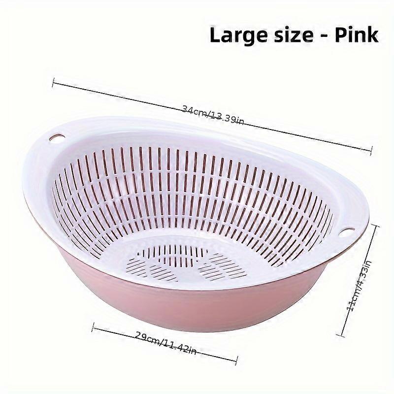 2-in-1 Large Plastic Fruit and Vegetable Washing Basket, Food Strainer and Colander for Pasta, Berries, Salad - Durable Double-Layer Filter Bowl Set