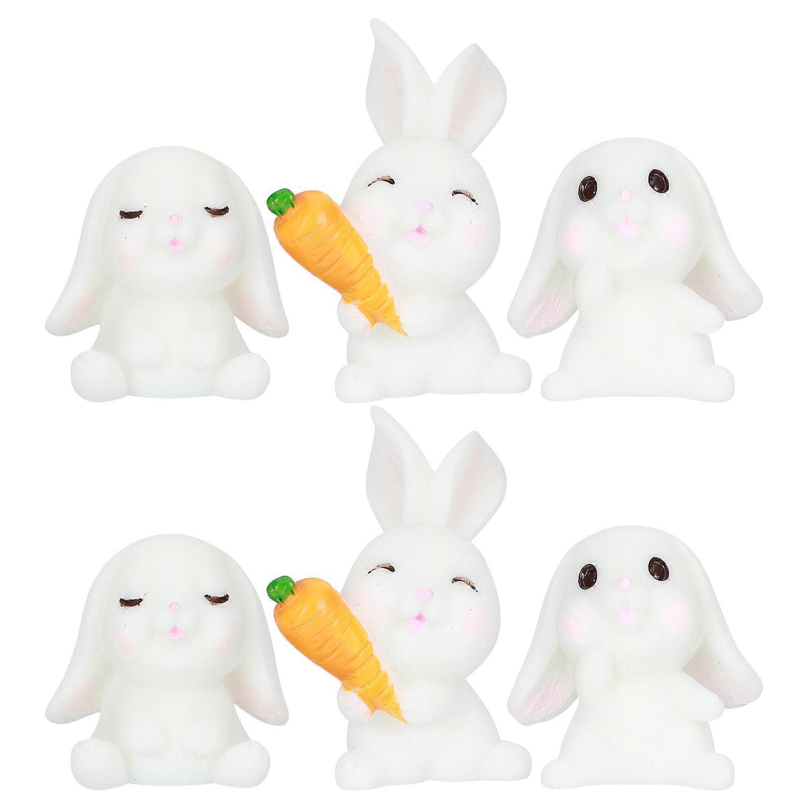 6Pcs Micro Landscape Bunny Decors Resin Easter Rabbit Resin Dinning Table Decors