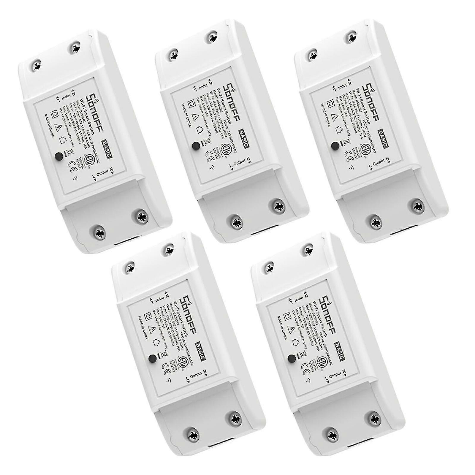 5Pcs sonoff basic wifi switch works with alexa for google home timer 10a/2200w wireless remote switch for android/ios app control for electric applian