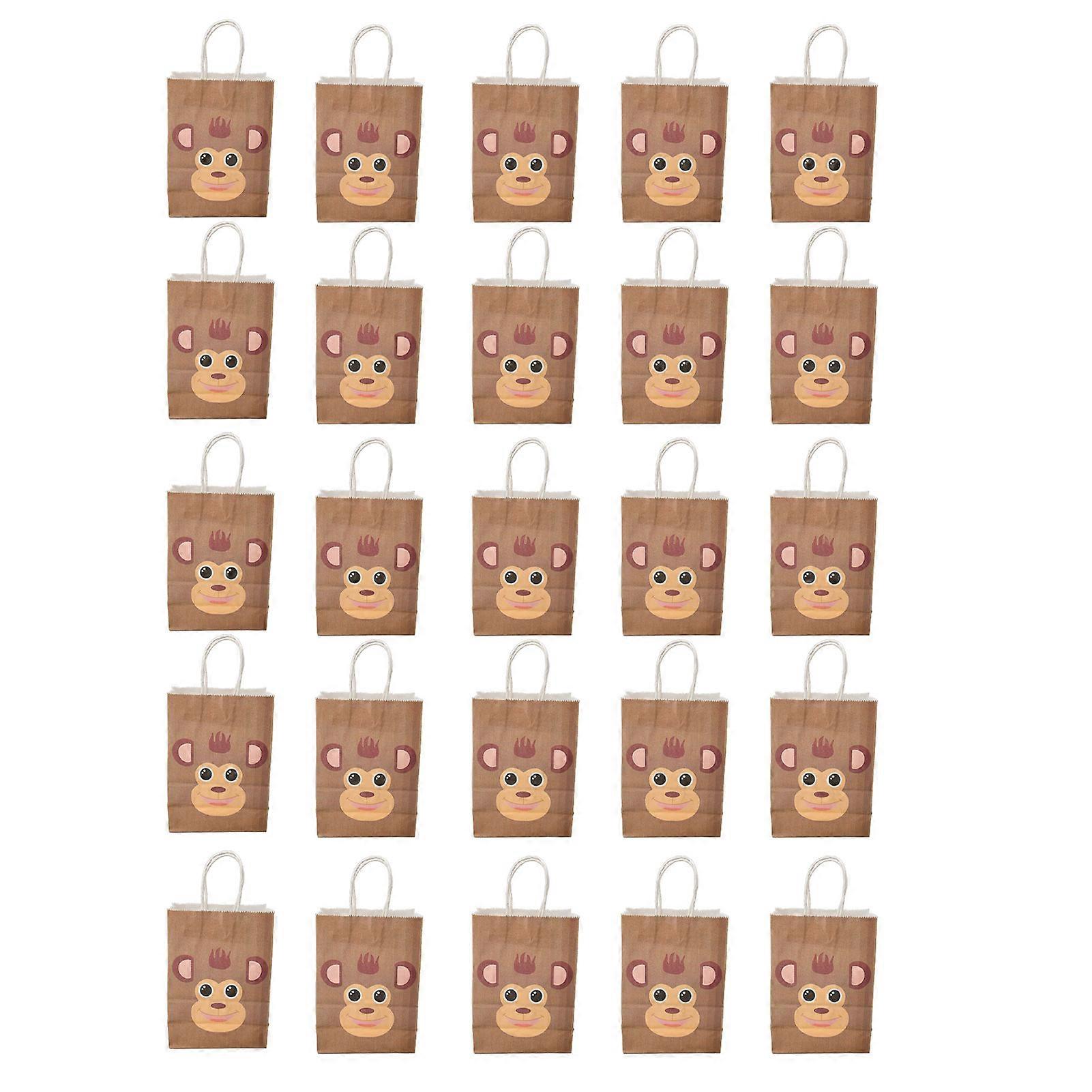 25pcs Kraft Paper Gift Bag Animal Pattern Multipurpose Kraft Bag With Handle For Party