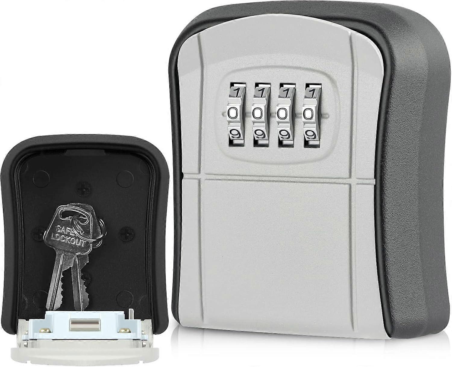 Secure Key Box, 4 Digit Combination Code, Safe Storage Zinc Alloy Lock Safe Box, Gray
