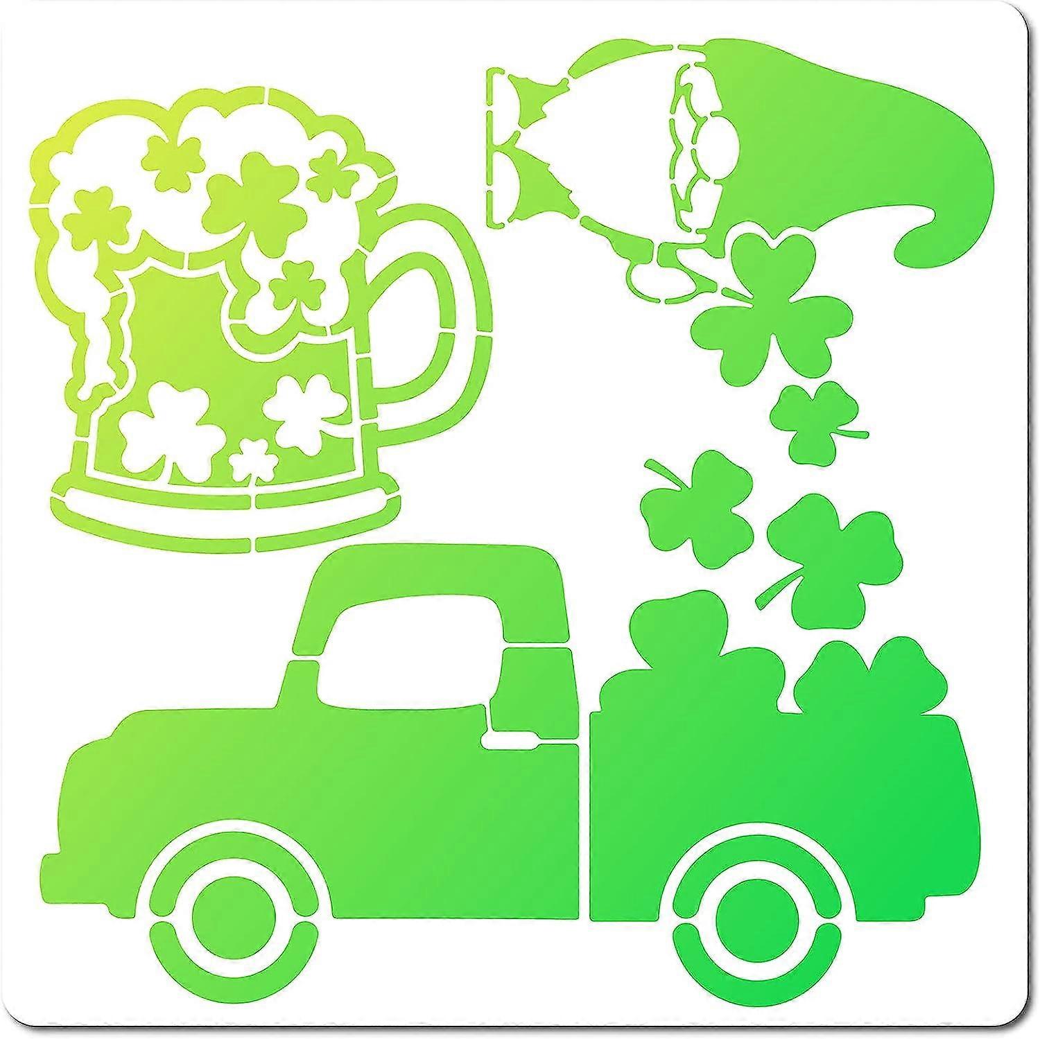 1sheet 12 Inch Large Car Stencil St. Patrick's Day Shamrock Templates Reusable Lucky Clover Plastic Square