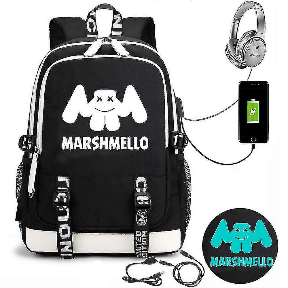 Marshmello Backpack Usb Rechargeable Backpack Large Capacity Student School Bag