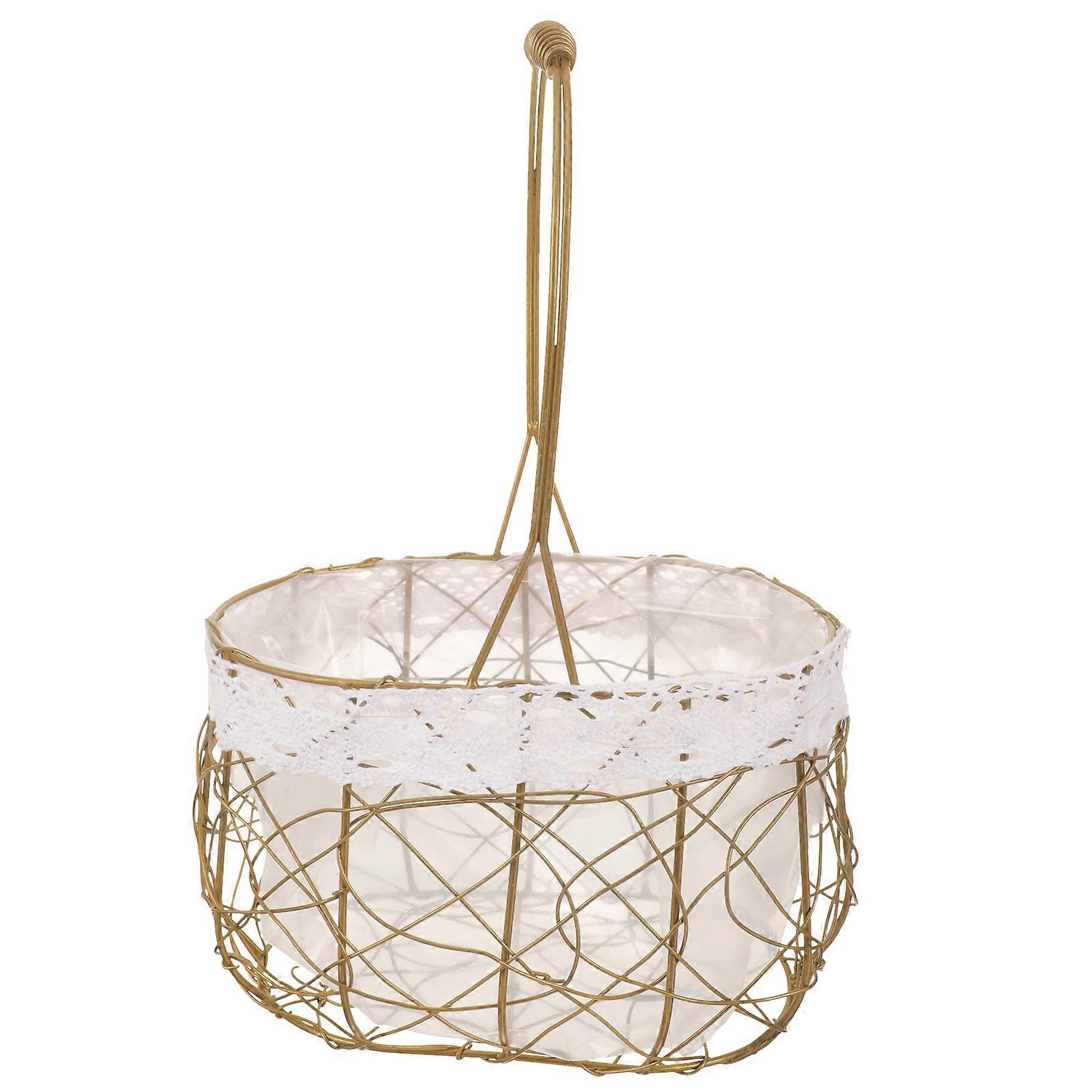 铁艺储物篮 空心铁丝篮 桌面水果面包储物篮 带把手野餐篮