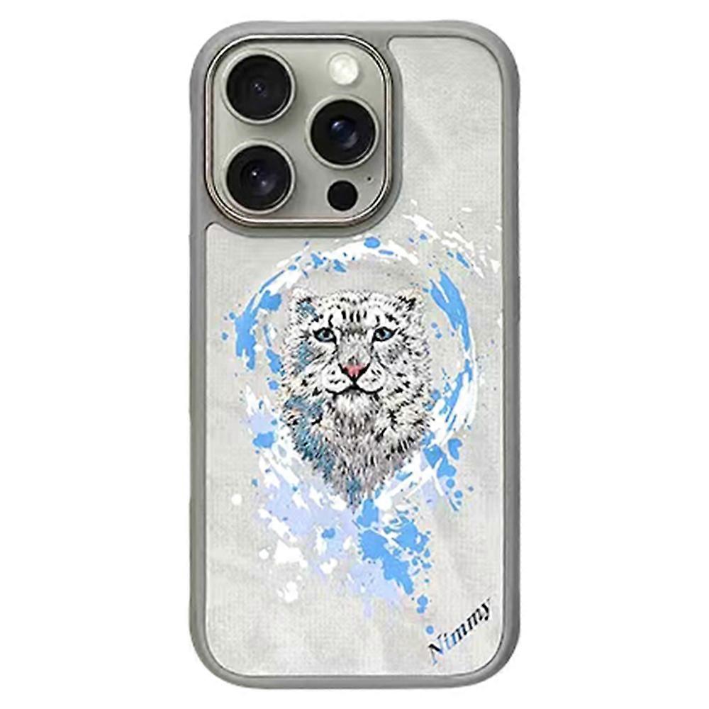 For iPhone 16 Pro Max Case Embroidery Pattern Anti-Scratch Phone Cover - Snow Leopard