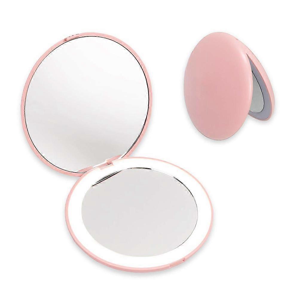 Led Lighted Travel Makeup Mirror, 1x/10x Magnification - Daylight Led, Compact, Portable, 3.6" Wide Illuminated Folding Mirror,Pink