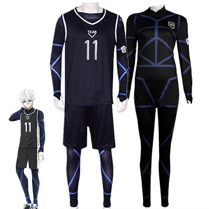 أنيمي الأزرق قفل ناجي Seishiro تأثيري زي أسود جيرسي بذلة كرة القدم bodysuit هالوين عيد الميلاد حزب الملابس