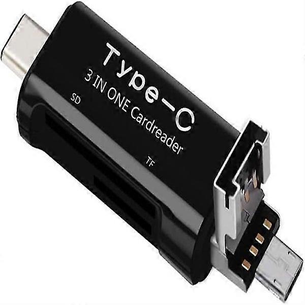 3-in-1 SD Card Reader with Type C/Micro USB - Micro TF Compact Flash Reader