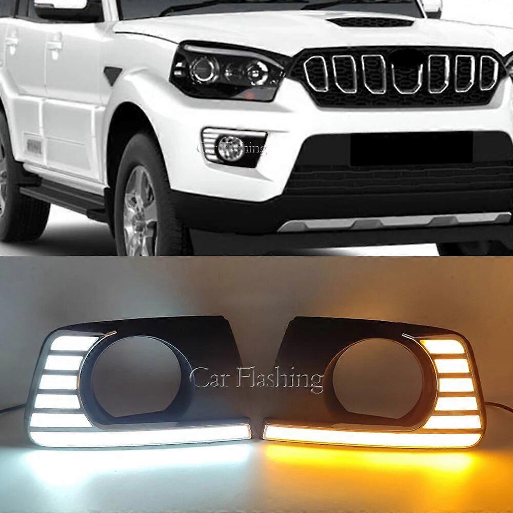 1 Set Car DRL For Mahindra Scorpio 2019 2020 2021 2022 Daytime Running Lights 12V LED Daylight Fog lamp with turn signal