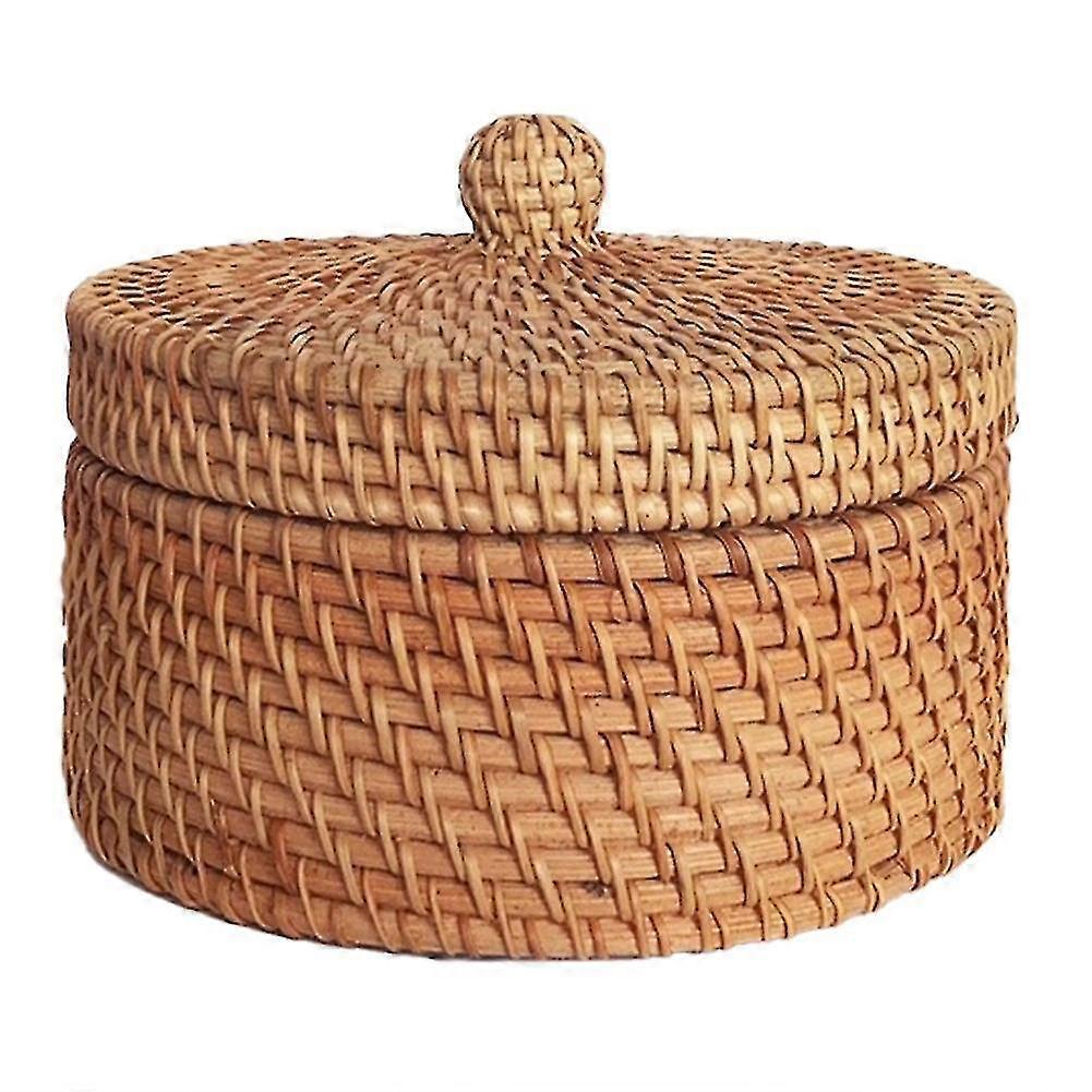 Handwoven Rattan Storage Box With Lid Wicker Fruit Cake Basket B