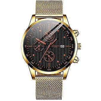 Fashion S ^ imple zwart blauw goud luxe holle lederen band mechanische horloge polsklok retro