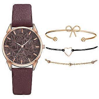 Women Fashion Square Green Dial Leather Ladies Bracelet Watches Set Quartz Wrist
