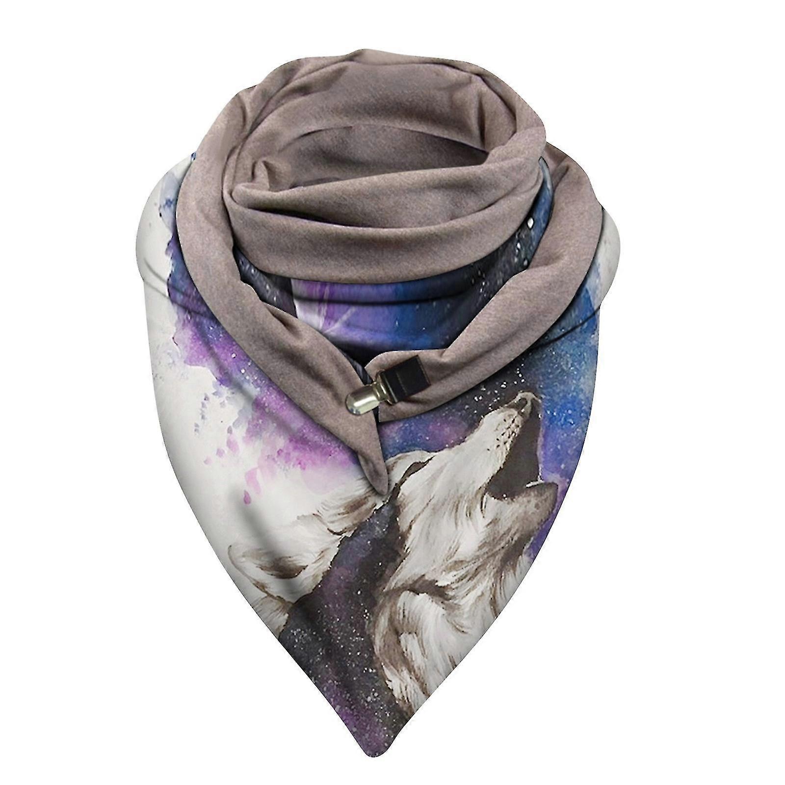 Universal Spring Autumn Warm Windproof Wolf Prints Double-layer Buckle Scarf