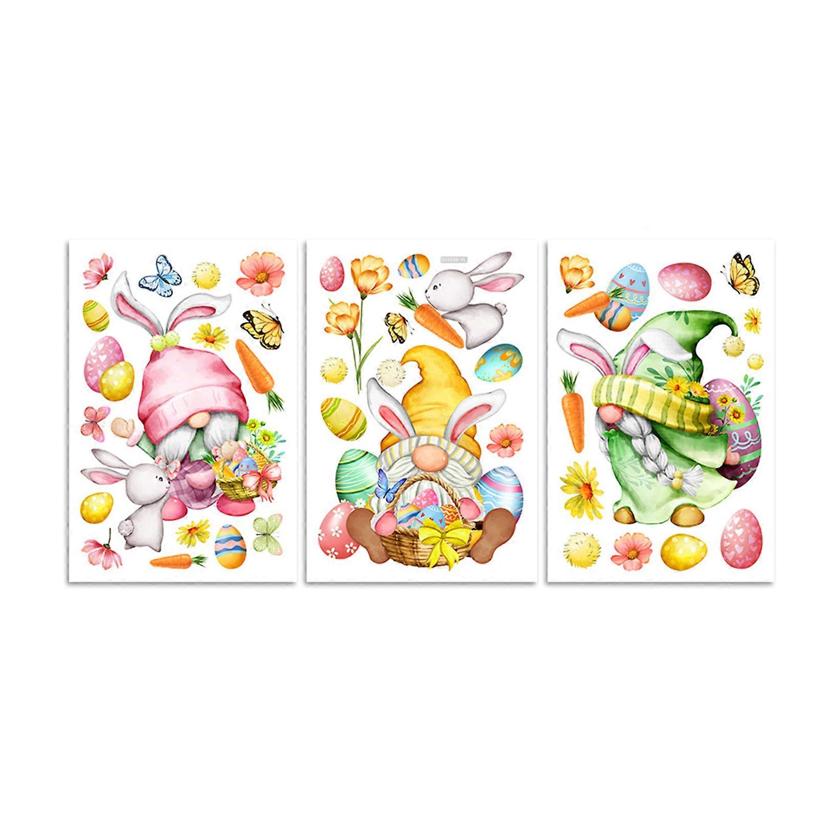 3Pcs Window Sticker Easter Gnome Pattern Window Clings Festive Stickers for Easter Holiday Decoration