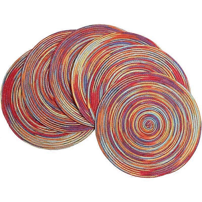 Placemats PP Woven 6 Piece Round Placemats Washable Heat Resistant Non-Slip 15"/38cm