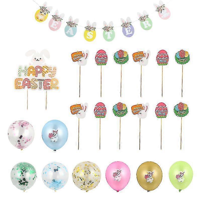 1 Set Easter Egg Rabbit Balloons Set Glitter Easter Banners Paper Cake Toppers