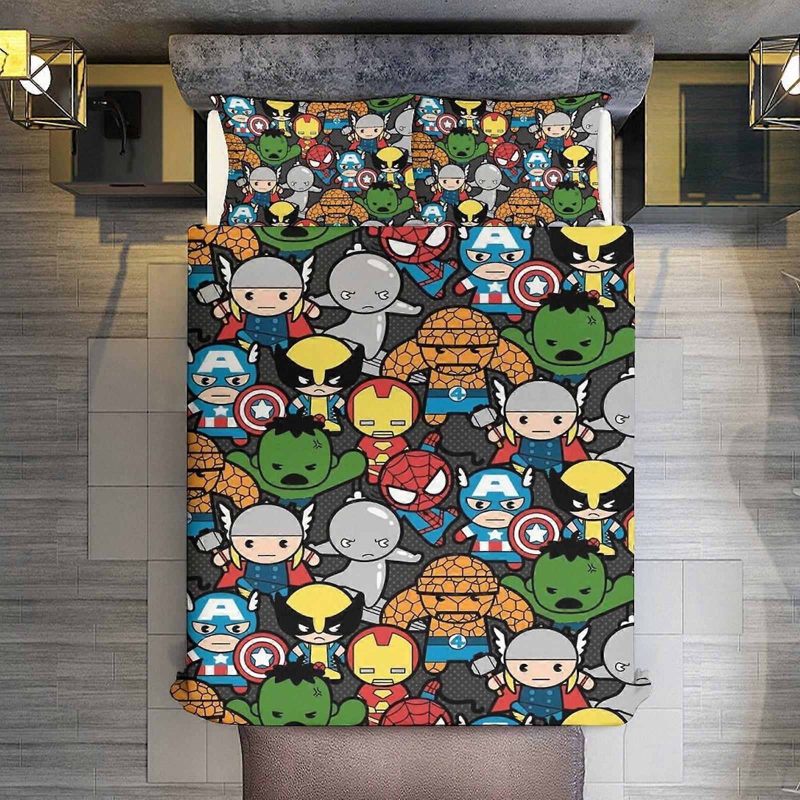 v3498  Bed Sheets Bedding Cartoon Spider-Man 1 3 Pieces Duvet Cover Set Full Size Super Soft Fade Resistant Microfiber 1 Cover with Zipper and 2 Pillo