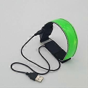 2PCS Green Rechargeable LED Light Armband, Reflective LED Running Flashing Armband, Adjustable Length Band LED Safety Light for Running, Cycling, Adu
