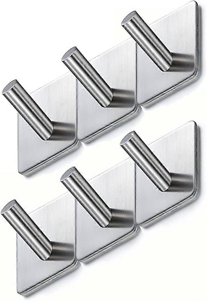 Self Adhesive Hooks,Sticky Hooks,Stainless Coat Hooks Heavy Duty Door Hooks,Towel Hooks for Bathrooms,Kitchen,Lavatory Closet and Rust Proofsilver(6 P