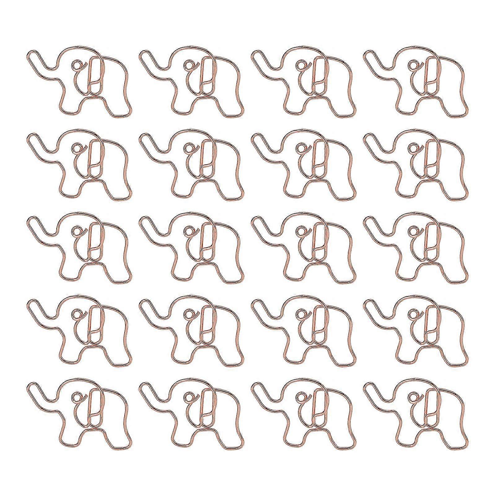 20pcs Rose Gold Elephant Shaped Paper Clips - Electroplated Iron Office Clips for Document Classification