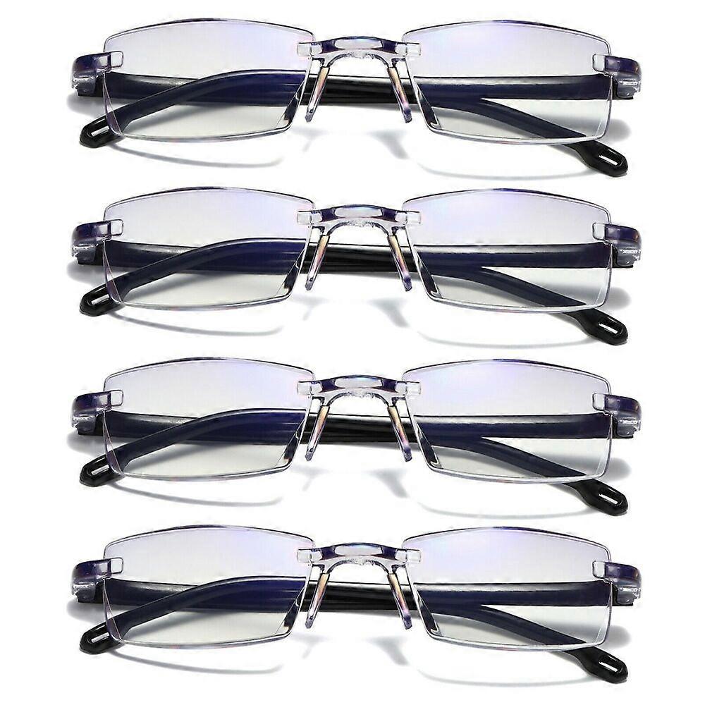 4 PK Mens Rectangular Rimless Blue Light Blocking Reading Glasses Unisex Readers