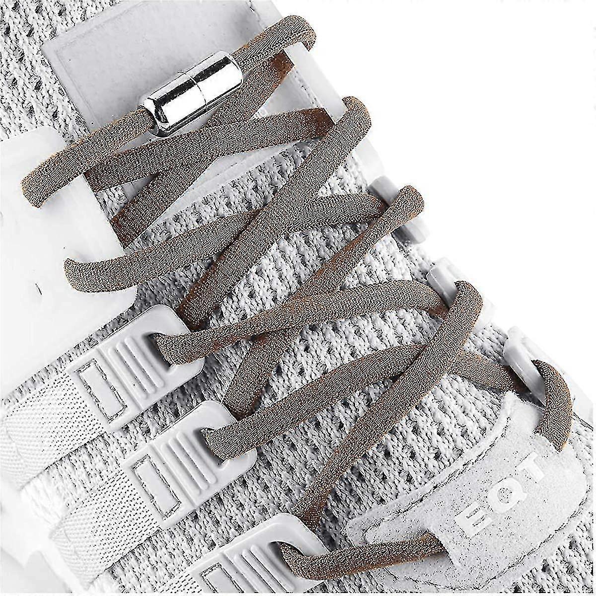 براون مرنة لا ربطة عنق أربطة الأحذية للبالغين والأطفال وكبار السن ، ونظام مع أربطة الأحذية المرنة (5 أزواج)