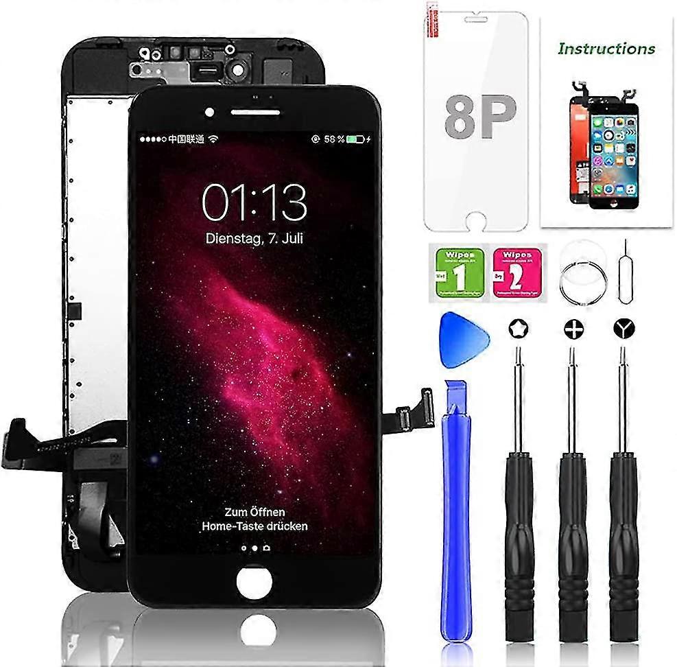 Screen Replacement For Iphone 8 Plus Black Lcd Touch Screen Digitizer Replacement Frame Display Assembly Set With Repair Tool Kit