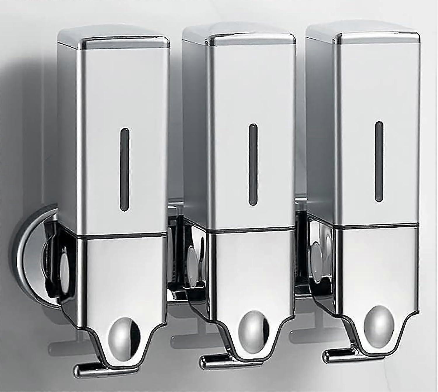 3-in-1 Shower Soap Dispenser Wall Mounted With Labels, Shower Dispensers For Shampoo, Conditioner And Soap, Drill Free Shampoo And Conditioner Dispens