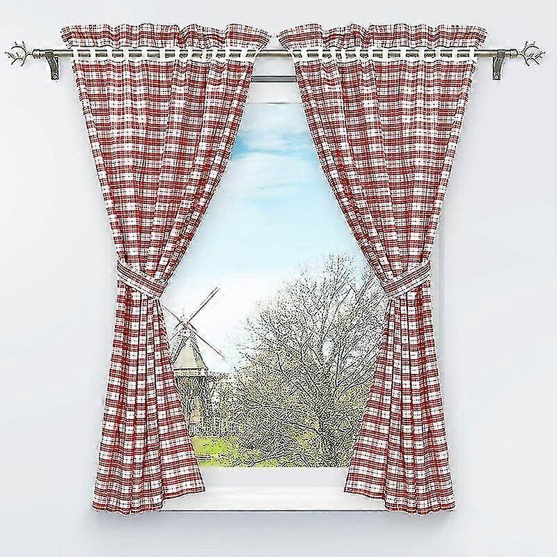 Set Of 2 Blackout Curtains Perforated With 2 Plaid Window Decorations For Interior Bedroom Red H/w 120/80cm