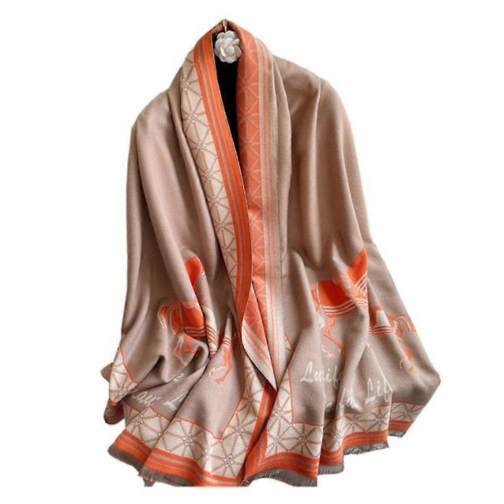 Pashmina Scarf with Horse Print Long Shawl Fashion Warm Thicken Wrap for Lady