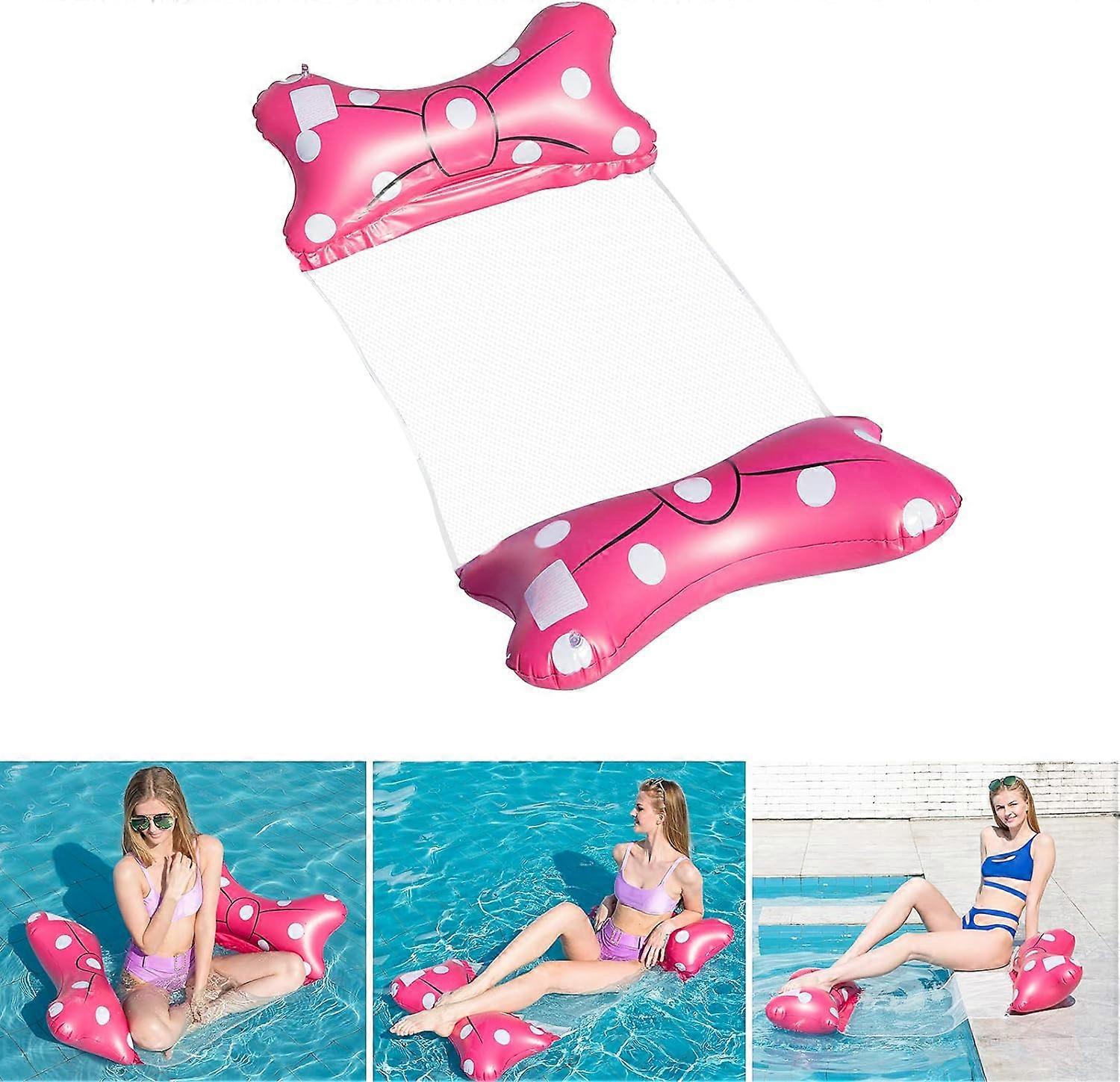 Inflatable Floating Hammock Multi-Purpose Floating Bed 4 in 1 Swimming Hammock (Saddle, Lounger, Dinghy, Hammock), Leak-Proof Nozzle (Pink Bow)