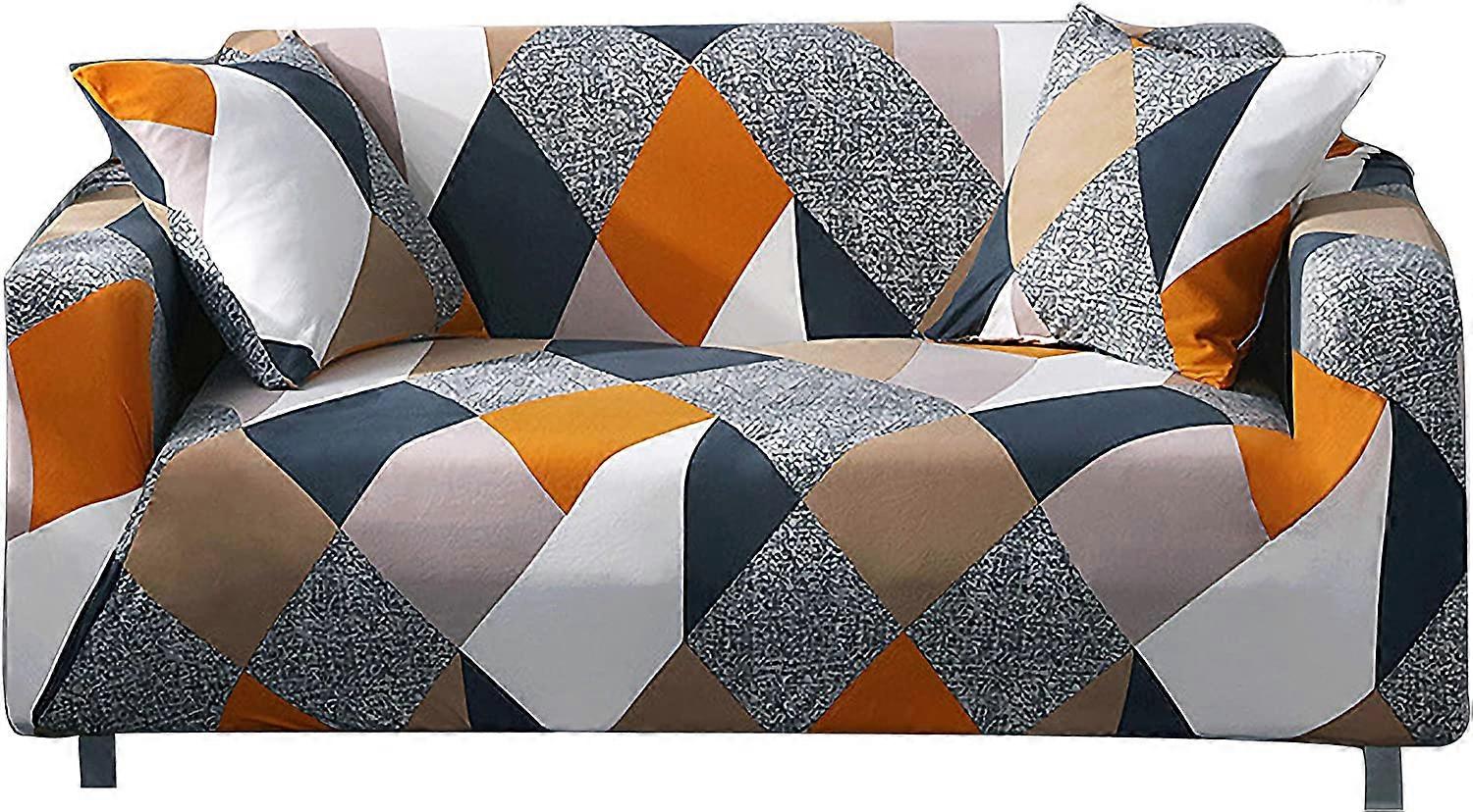 Printed stretch sofa cover, modern non-slip 1-4 seat elastic sofa cover (3 seat sofa cover: 181-230 cm, multicolor square)