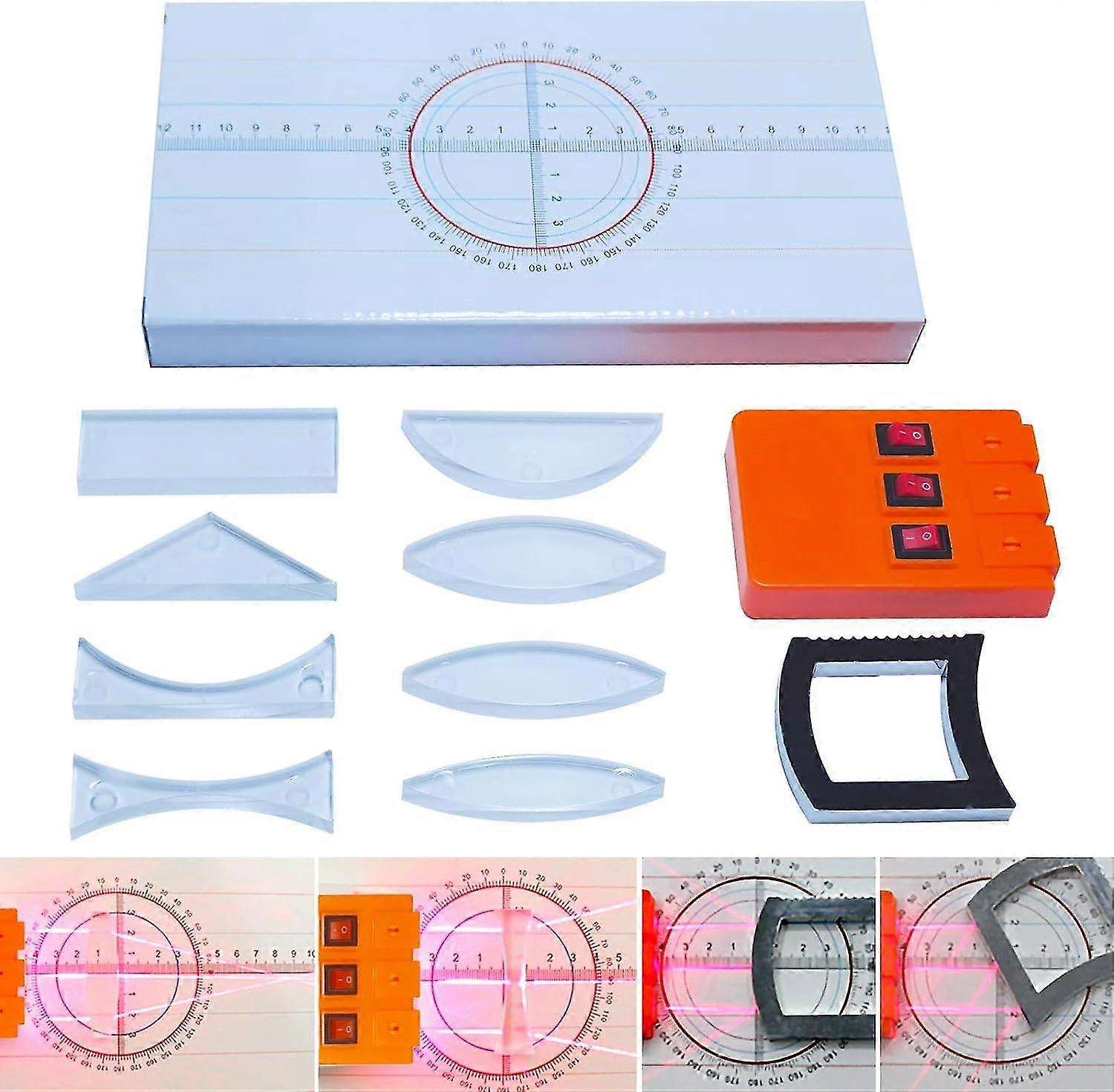 Physics Optics Experiment Set - Prisma's, Convexe Lens, Triple Laser, Refraction Kit