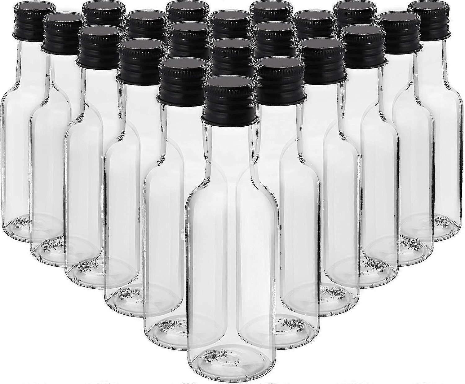Mini Liquor Bottles (24 Pack) - Reusable Plastic 50ml Empty Spirit Bottles With Black Screw Caps And Liquid Funnel For Easy