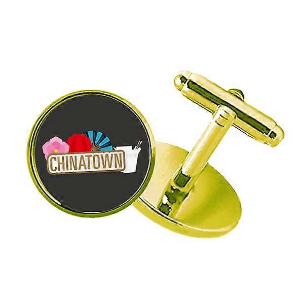 フラワーランタンファンブラウンチャイナタウンスタッズビジネスメタルカフリンクスゴールデン