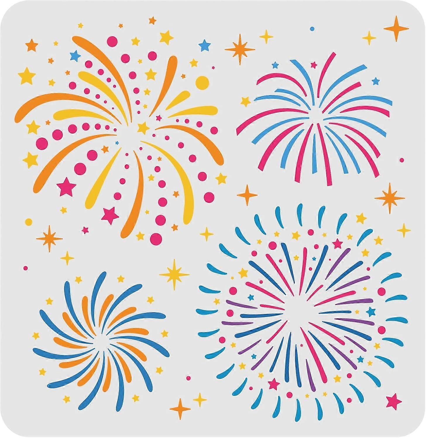 Fireworks Stencil 11.8x11.8inch Reusable Fireworks Painting Template with 4 Different Patterns Large DIY Art Craft Stencil for Wood Canvas Fabric New