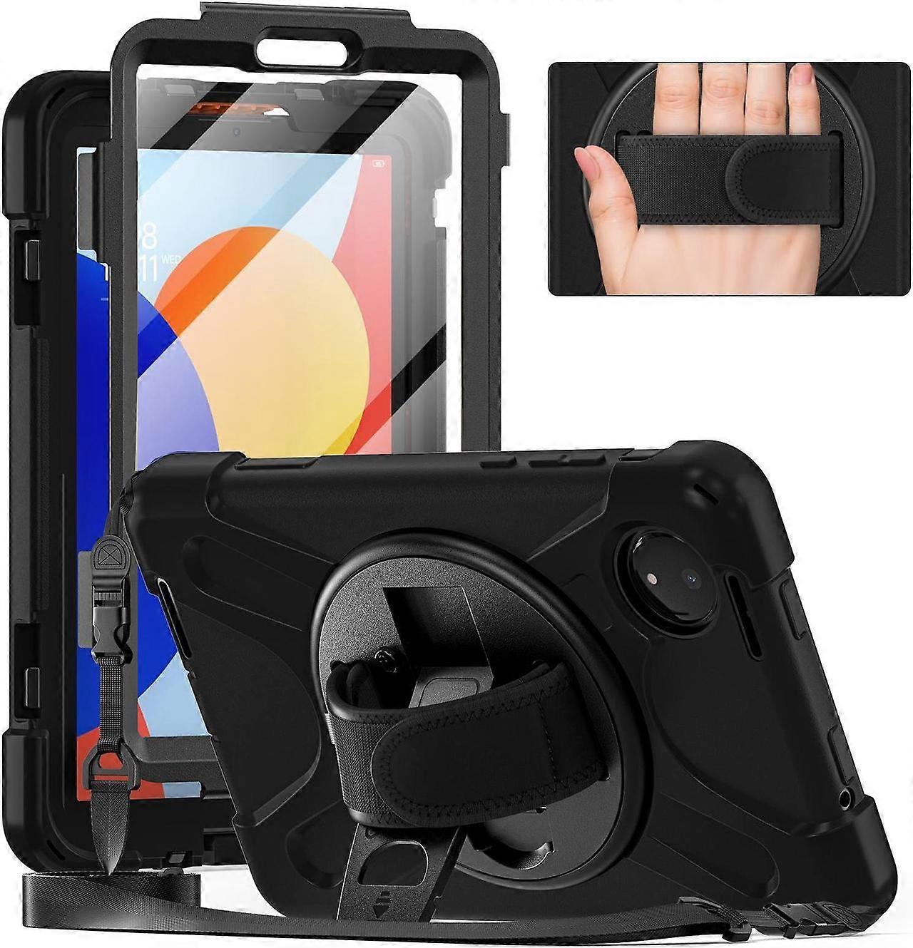 Case for Xiaomi Redmi Pad SE 8.7 inch 2024, Shockproof Cover with Screen Protector Pencil Holder, 360 Rotating Hand Strap & Stand & Shoulder Strap