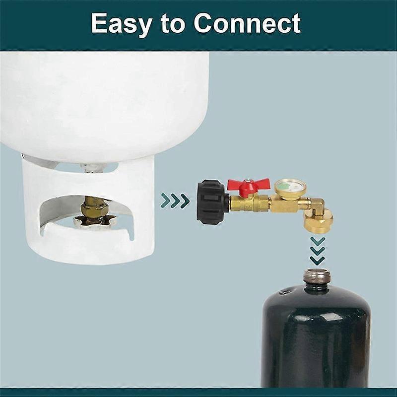 Propane Refill Adapter with Valve and Gauge, Fill 1 Lb Bottles From 20 Lb Tank, 90-Degree Elbow Des