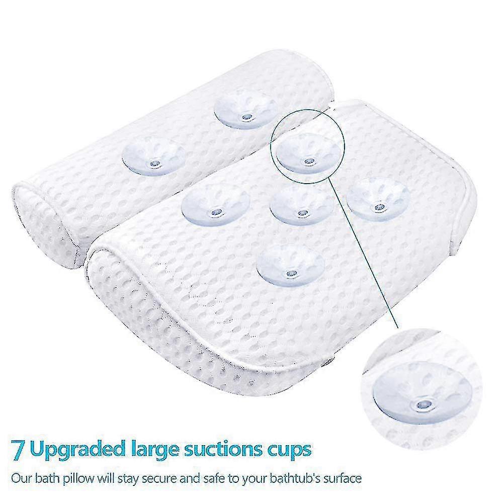 Bath Pillow, With 4d Air Mesh Technology And 7 Suction Cups, Helps Support Head