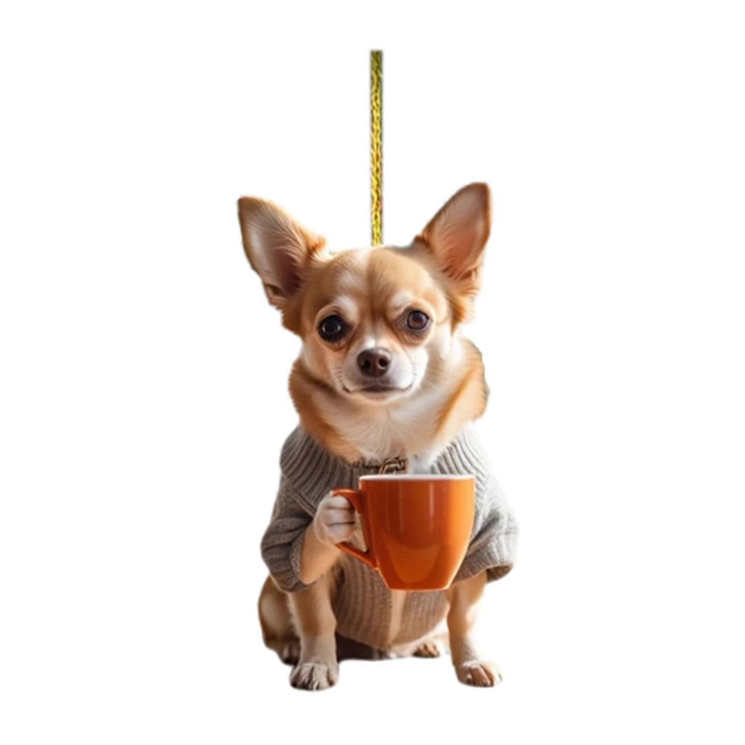 Acrylic Puppy Pendant Puppy Drinking Tea Car Decoration Pendant Double-Sided 2D Digital Vision